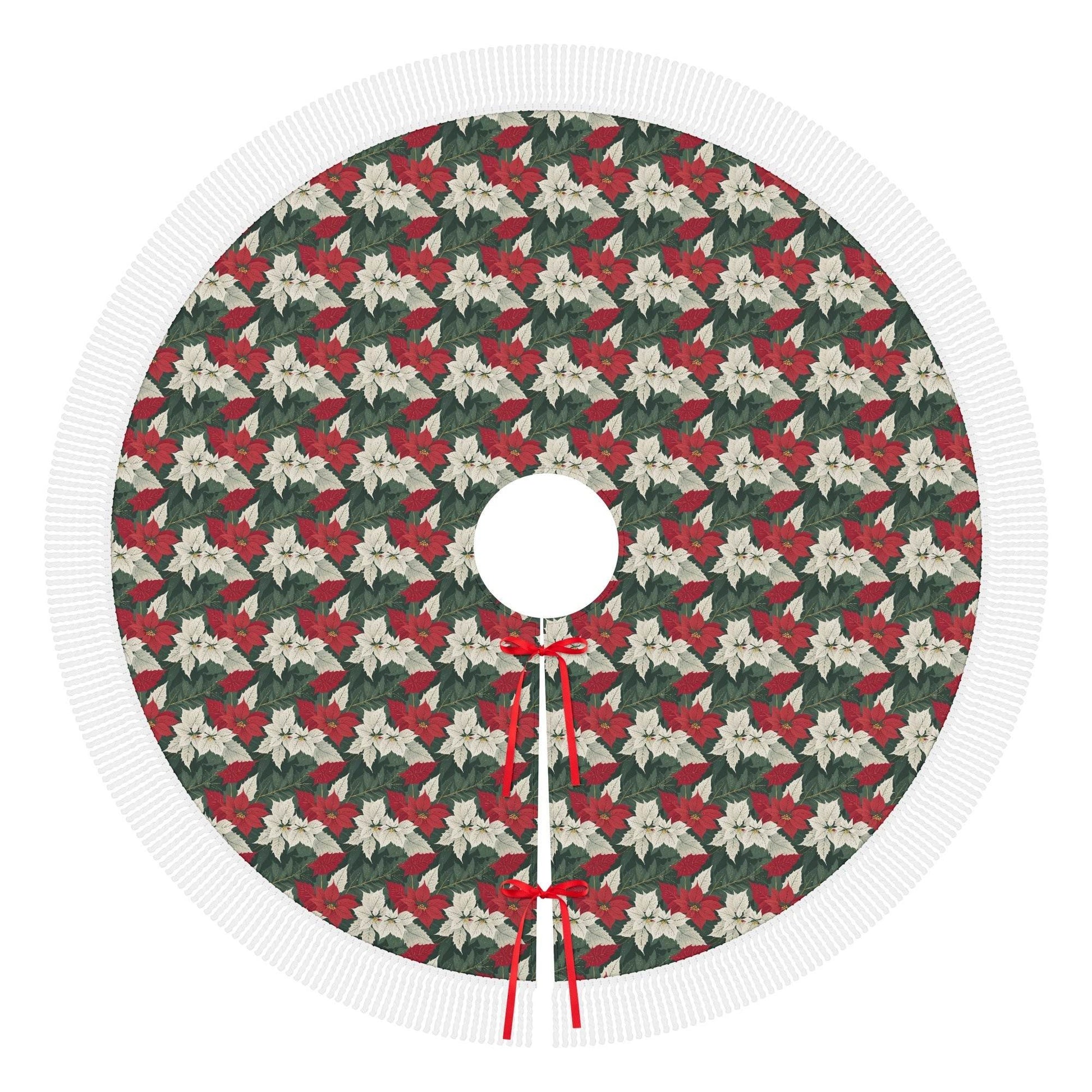 Vintage Poinsettia Fringed Christmas Tree Skirts - DeRose Seasonal