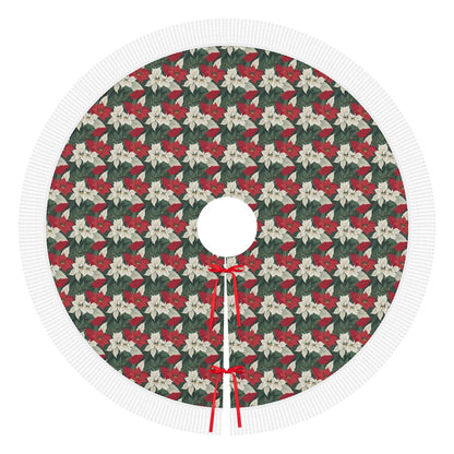 Vintage Poinsettia Fringed Christmas Tree Skirts - DeRose Seasonal
