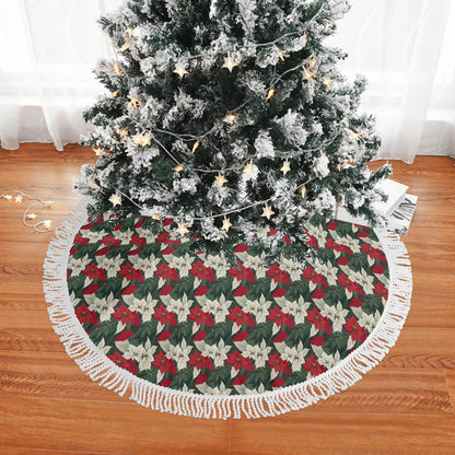 Vintage Poinsettia Fringed Christmas Tree Skirts - DeRose Seasonal