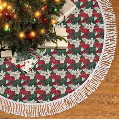 Vintage Poinsettia Fringed Christmas Tree Skirts - DeRose Seasonal