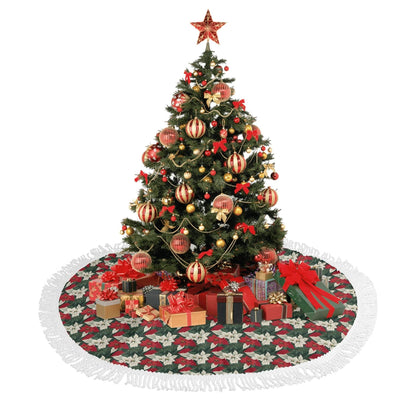 Vintage Poinsettia Fringed Christmas Tree Skirts - DeRose Seasonal