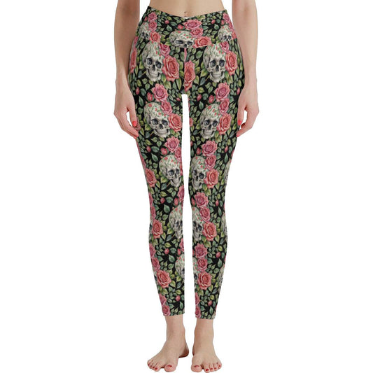 Pink Skulls Women's Polyester Yoga pants Leggings - DeRose Seasonal