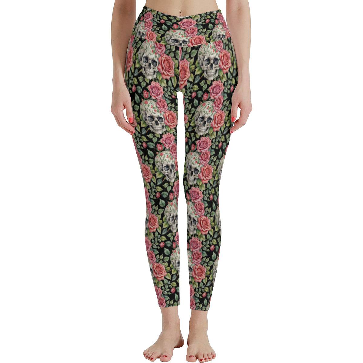 Pink Skulls Women's Polyester Yoga pants Leggings - DeRose Seasonal