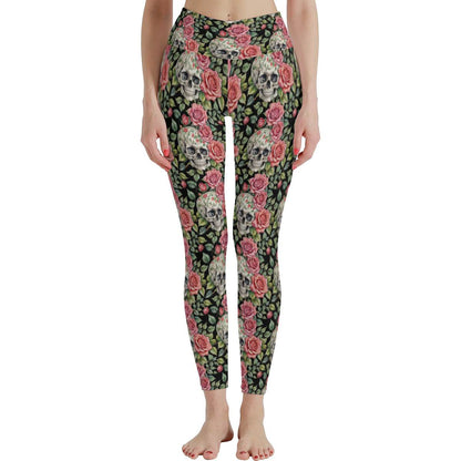 Pink Skulls Women's Polyester Yoga pants Leggings - DeRose Seasonal