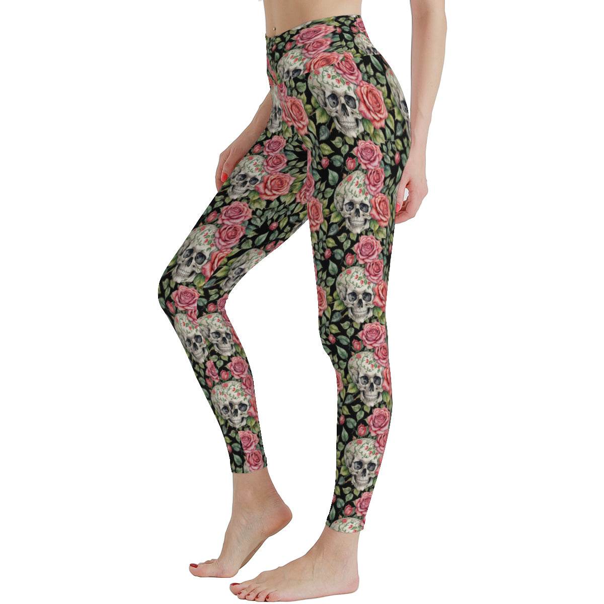 Pink Skulls Women's Polyester Yoga pants Leggings - DeRose Seasonal