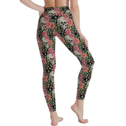 Pink Skulls Women's Polyester Yoga pants Leggings - DeRose Seasonal