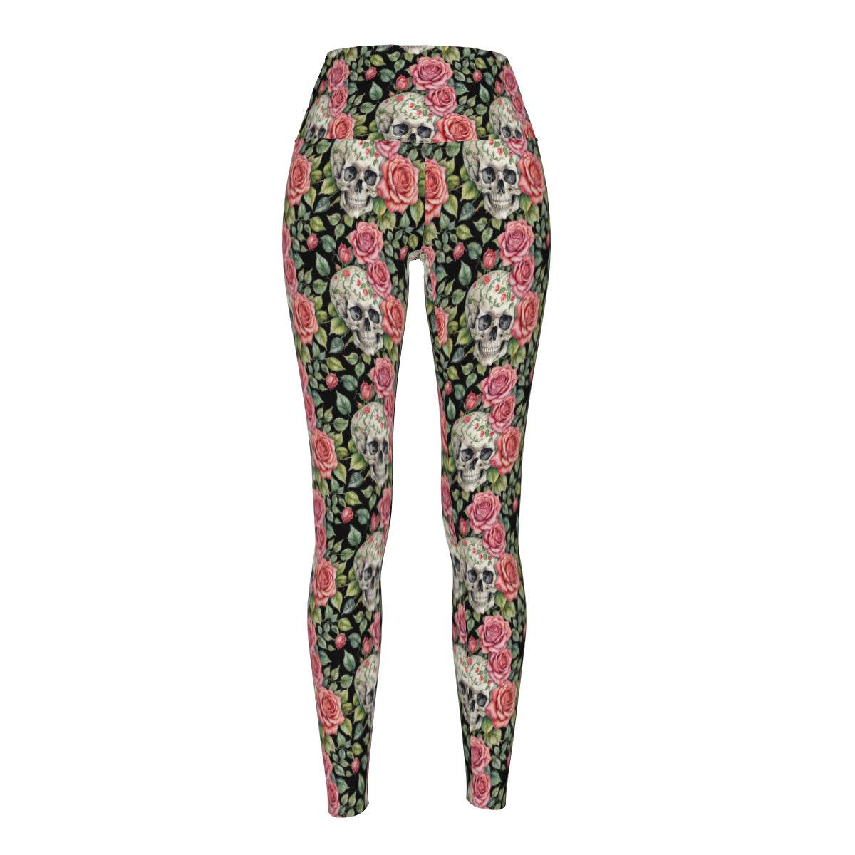Pink Skulls Women's Polyester Yoga pants Leggings - DeRose Seasonal
