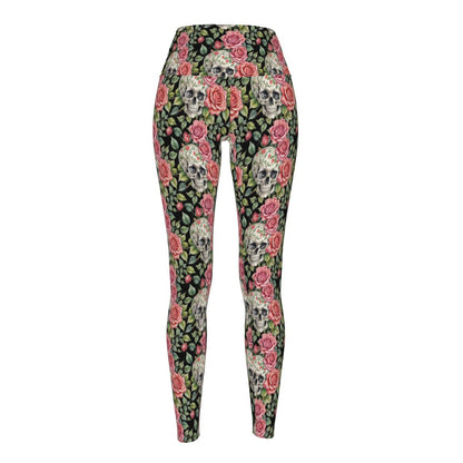 Pink Skulls Women's Polyester Yoga pants Leggings - DeRose Seasonal