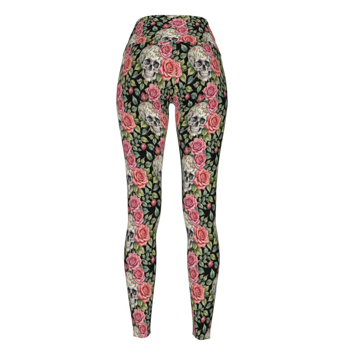 Pink Skulls Women's Polyester Yoga pants Leggings - DeRose Seasonal