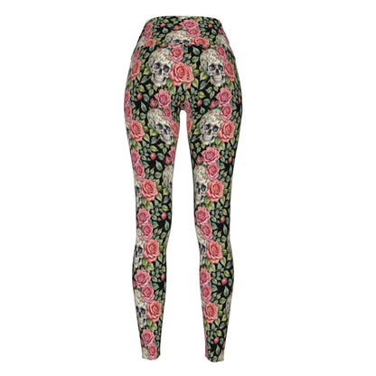 Pink Skulls Women's Polyester Yoga pants Leggings - DeRose Seasonal