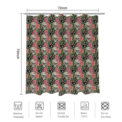 Pink Skulls Bathroom Four-Piece Set(Shower Curtain + Toilet Cover Mat + Toilet Foot Mat + Floor Mat)| Polyester - DeRose Seasonal