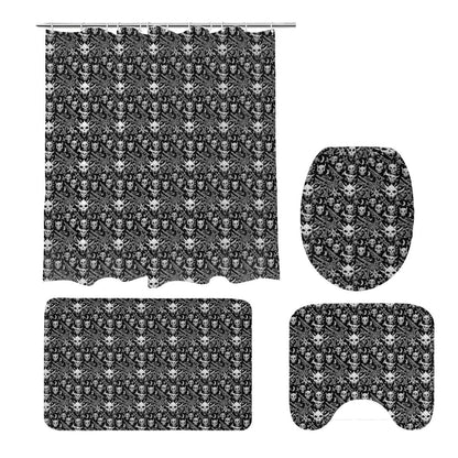 Little Devils Bathroom Four-Piece Set(Shower Curtain + Toilet Cover Mat + Toilet Foot Mat + Floor Mat)| Polyester - DeRose Seasonal