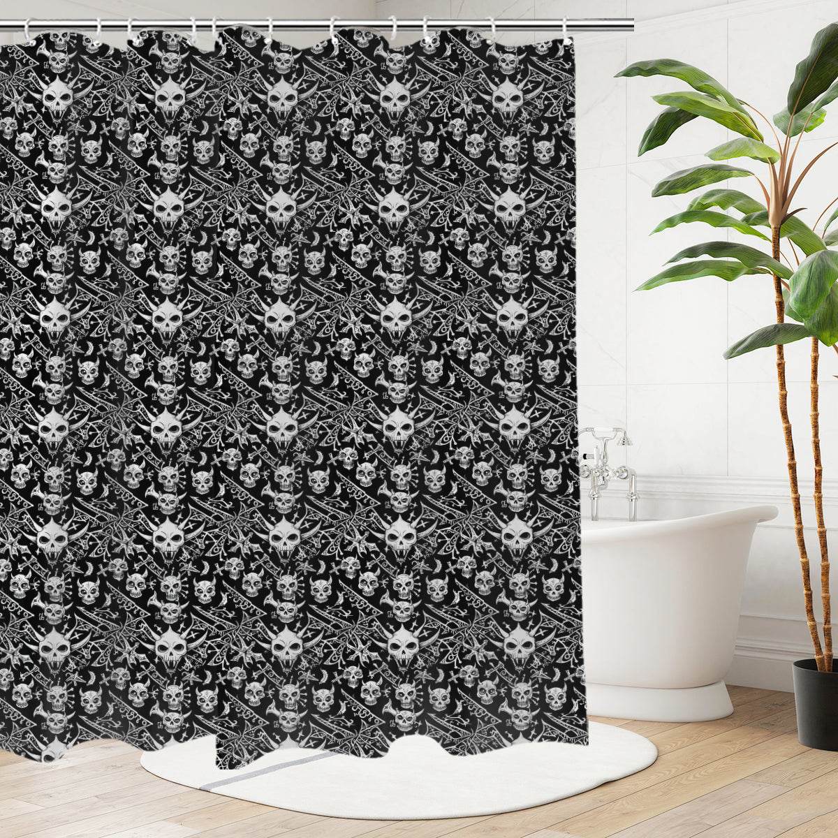 Little Devils Bathroom Four-Piece Set(Shower Curtain + Toilet Cover Mat + Toilet Foot Mat + Floor Mat)| Polyester - DeRose Seasonal