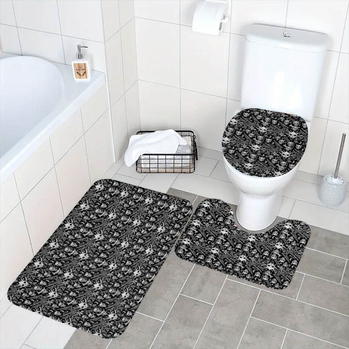 Little Devils Bathroom Four-Piece Set(Shower Curtain + Toilet Cover Mat + Toilet Foot Mat + Floor Mat)| Polyester - DeRose Seasonal