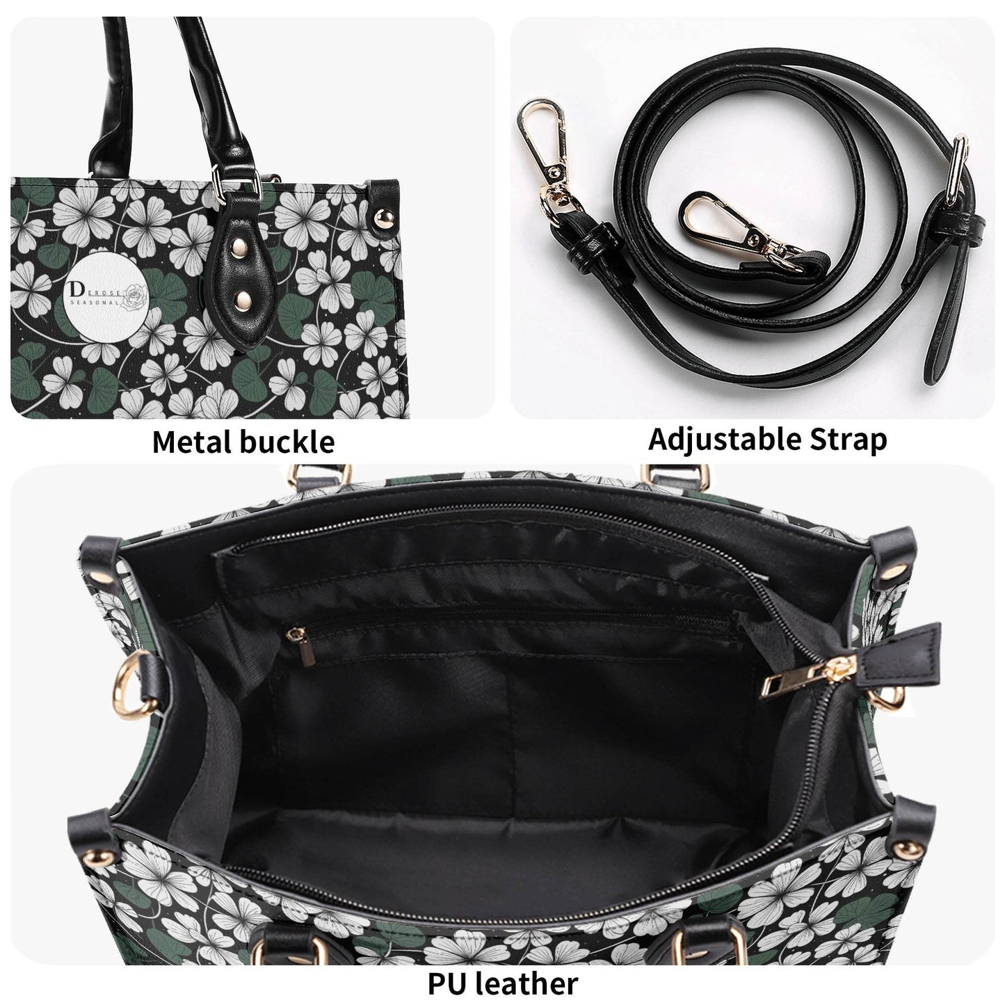 White Clover Luxury Women Leather Handbag (3 sizes) - DeRose Seasonal