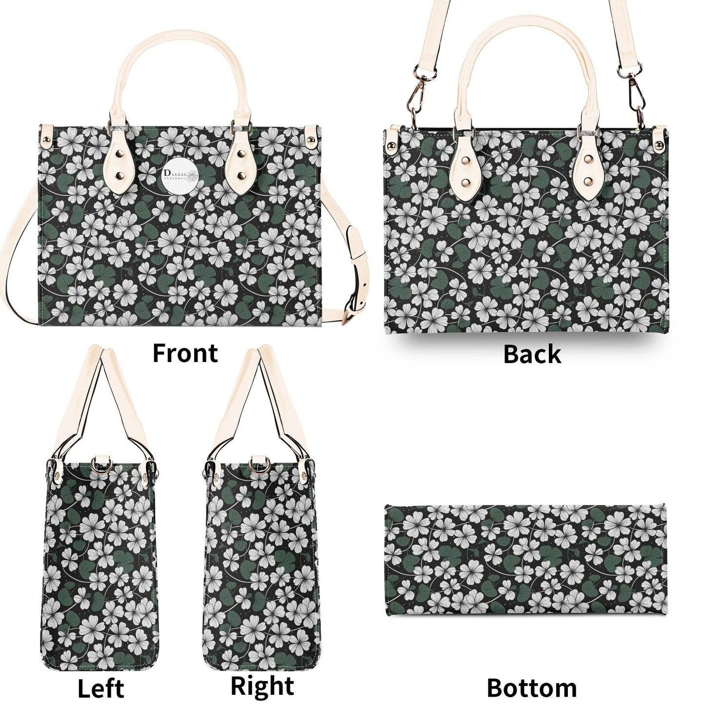 White Clover Luxury Women Leather Handbag (3 sizes) - DeRose Seasonal