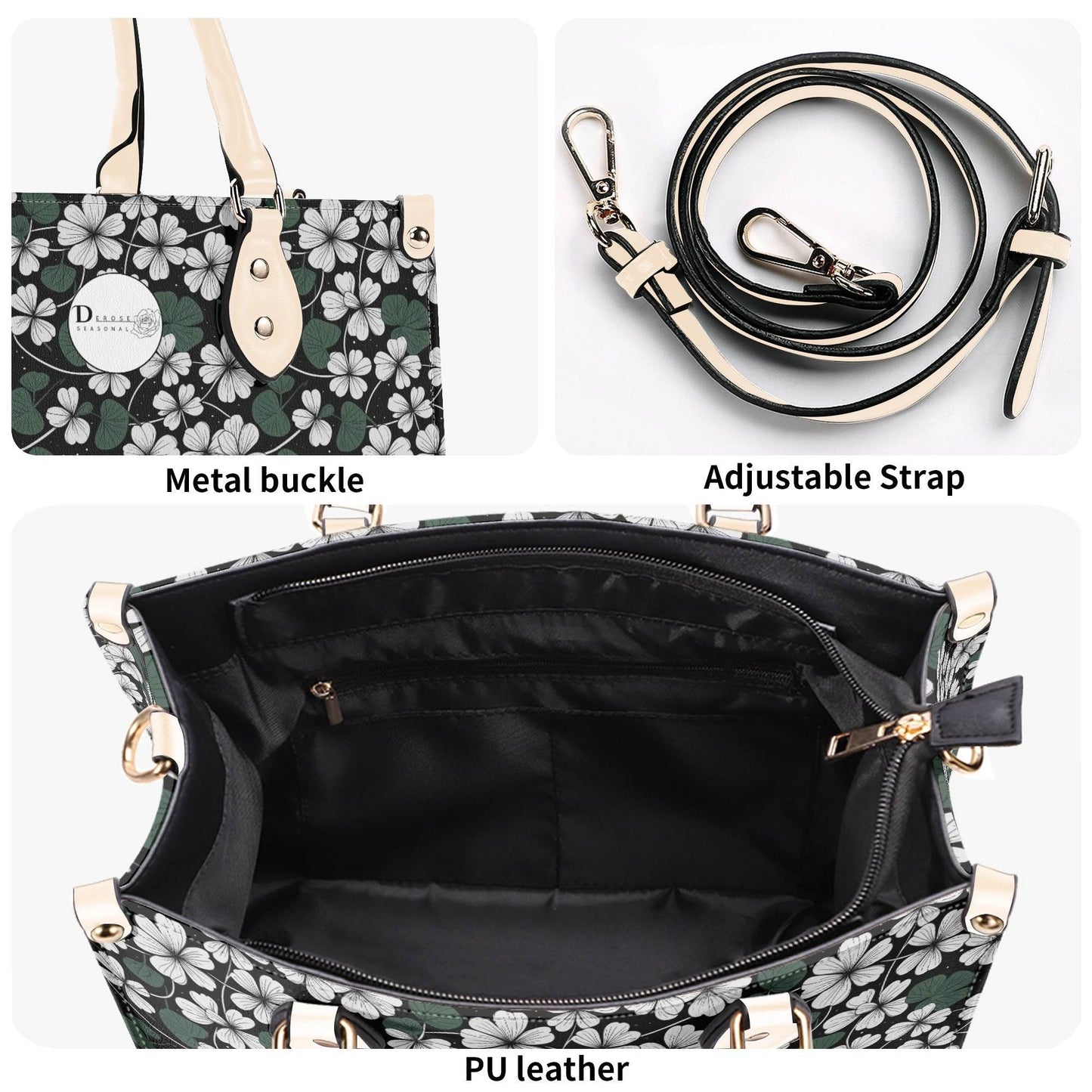 White Clover Luxury Women Leather Handbag (3 sizes) - DeRose Seasonal