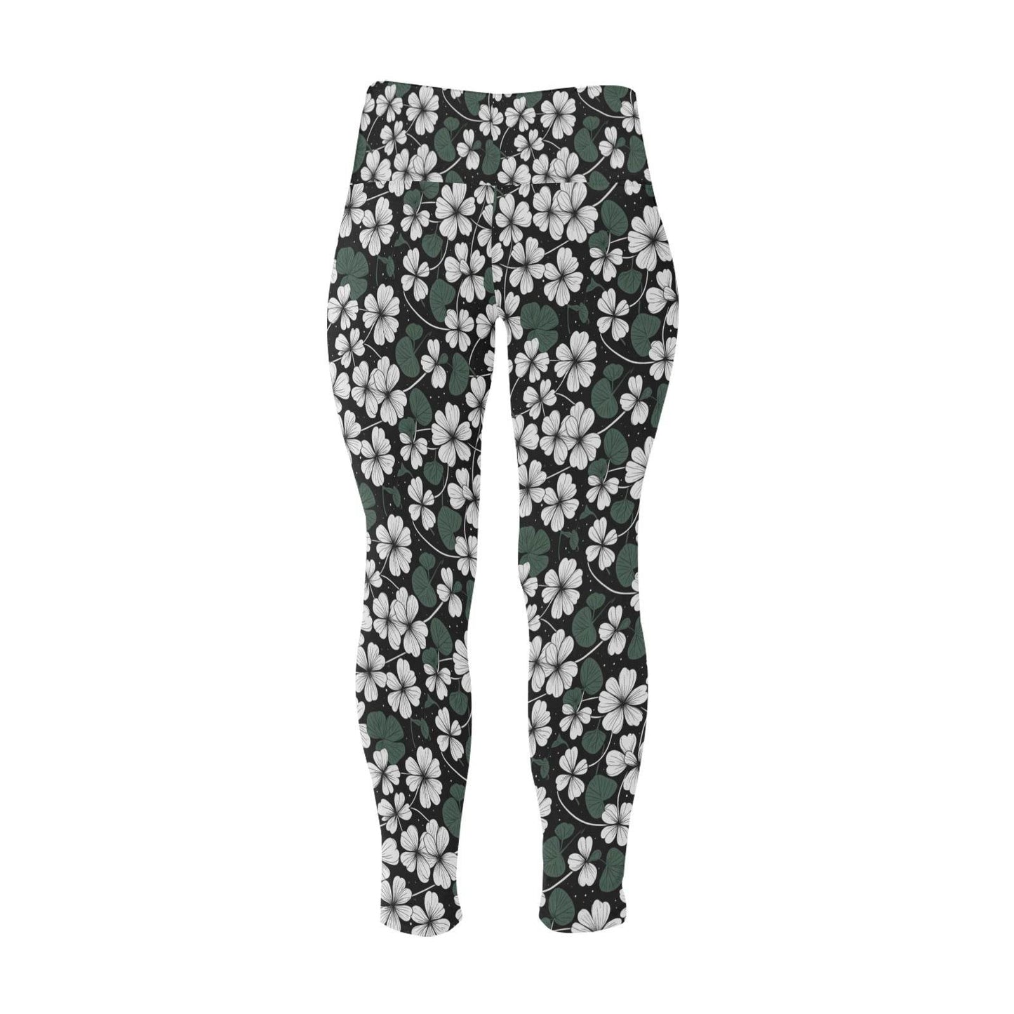 White Clover Women's Plus Size High Waited Leggings Women's High Waist Leggings(Plus Size)(ModelL45) - DeRose Seasonal
