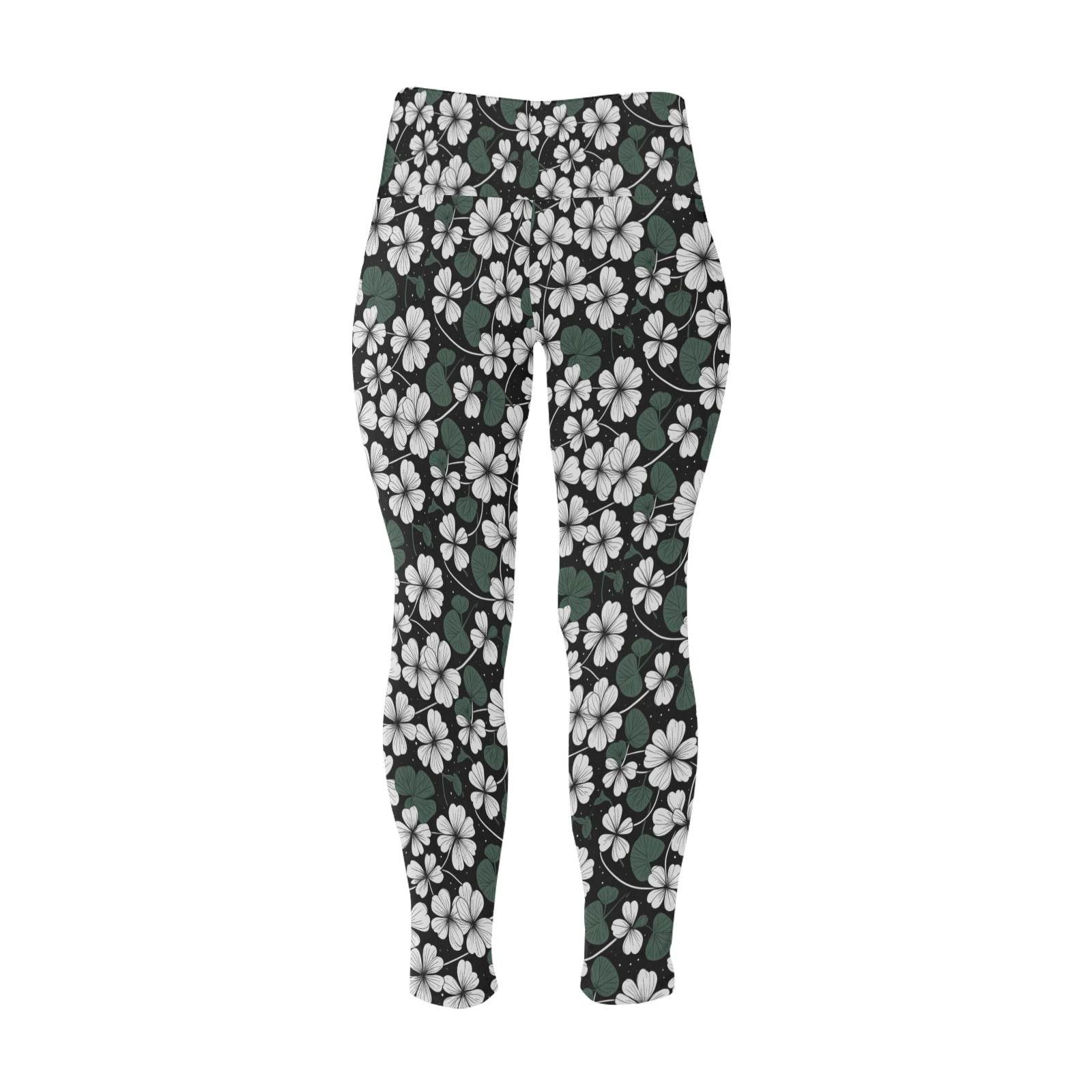 White Clover Women's Plus Size High Waited Leggings Women's High Waist Leggings(Plus Size)(ModelL45) - DeRose Seasonal