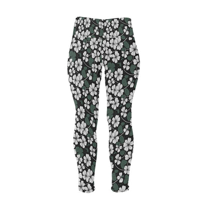 White Clover Women's Plus Size High Waited Leggings Women's High Waist Leggings(Plus Size)(ModelL45) - DeRose Seasonal