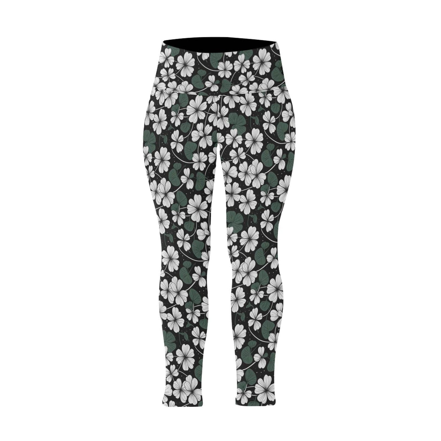 White Clover Women's Plus Size High Waited Leggings Women's High Waist Leggings(Plus Size)(ModelL45) - DeRose Seasonal
