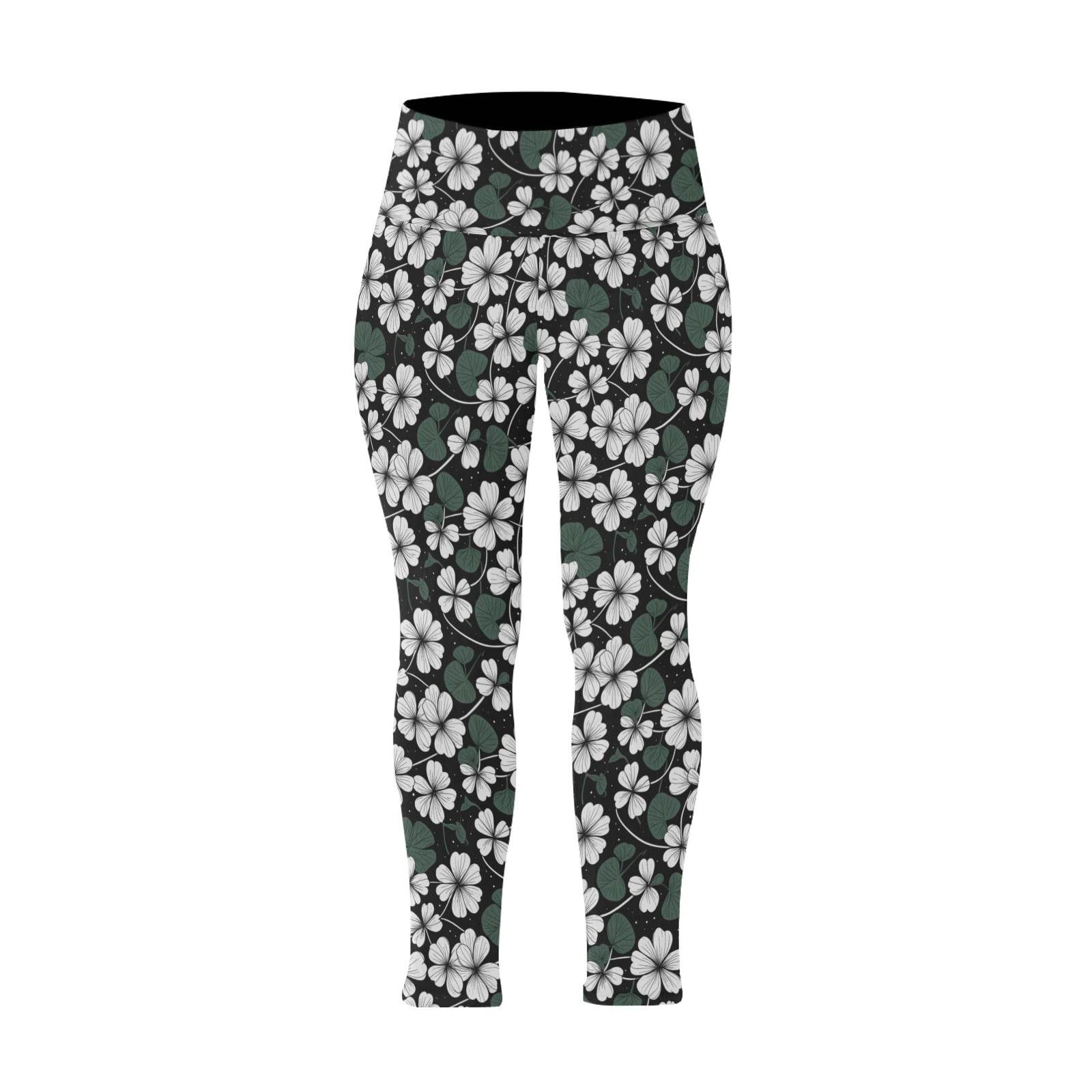 White Clover Women's Plus Size High Waited Leggings Women's High Waist Leggings(Plus Size)(ModelL45) - DeRose Seasonal