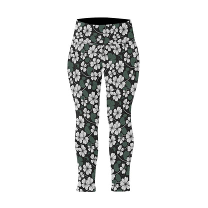 White Clover Women's Plus Size High Waited Leggings Women's High Waist Leggings(Plus Size)(ModelL45) - DeRose Seasonal