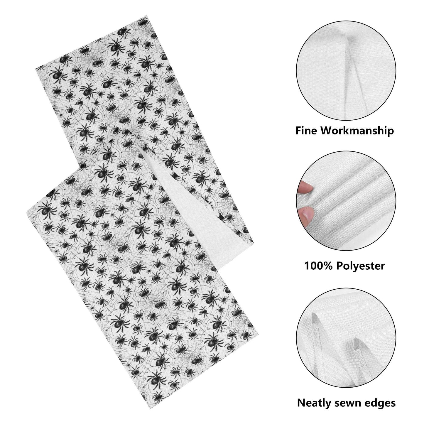 White and Black Spiders Polyester Table Runner - DeRose Seasonal