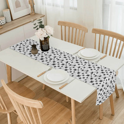 White and Black Spiders Polyester Table Runner - DeRose Seasonal