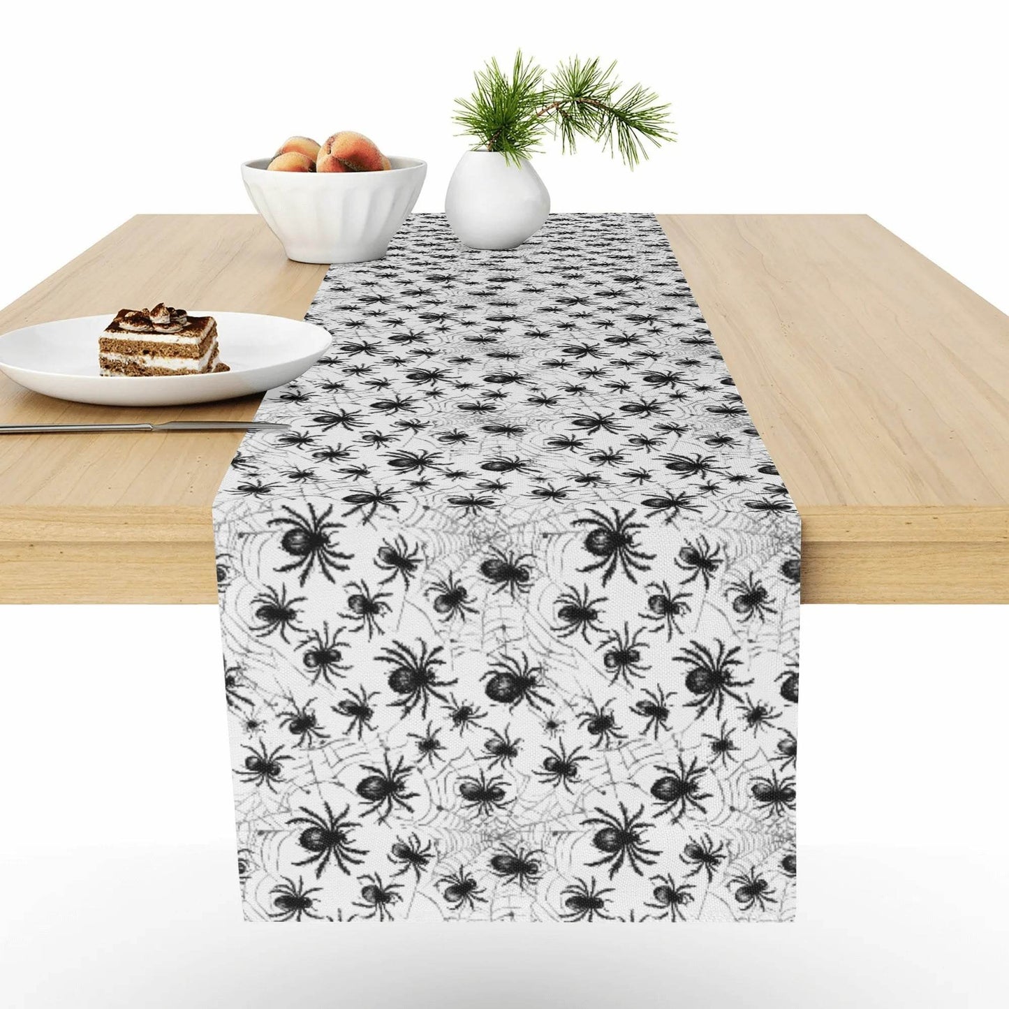 White and Black Spiders Polyester Table Runner - DeRose Seasonal