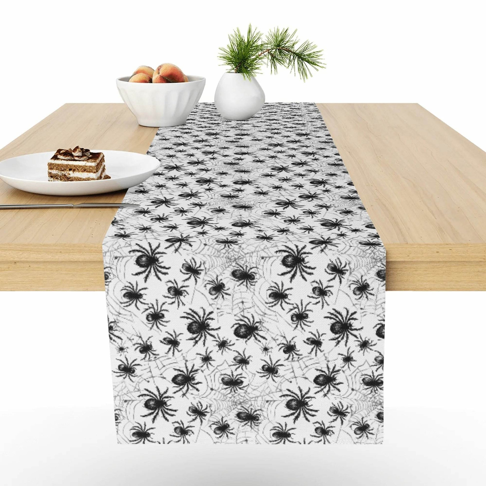 White and Black Spiders Polyester Table Runner - DeRose Seasonal