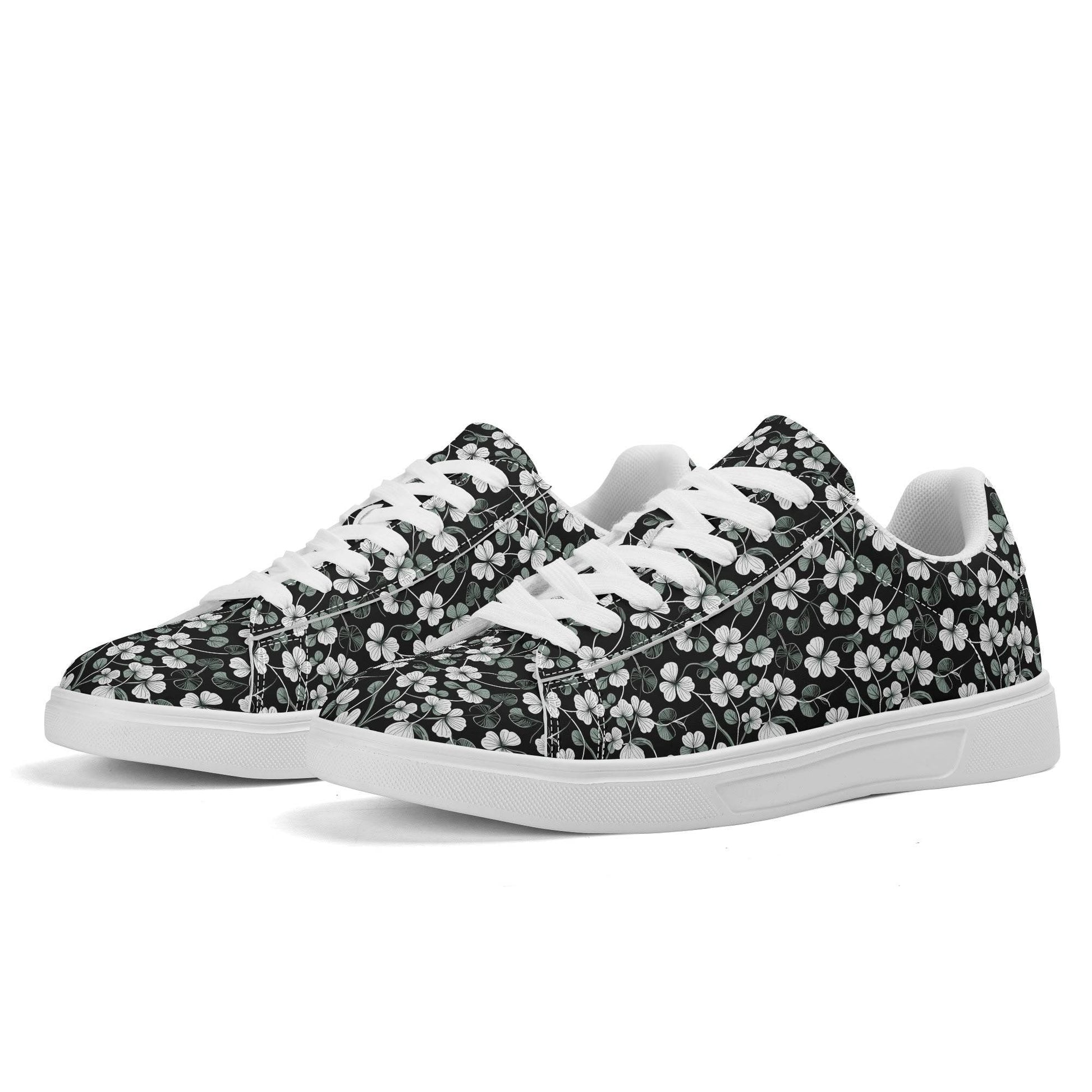 White and Green Clover Adult Lightweight Brand Low Top Leather Shoes - DeRose Seasonal