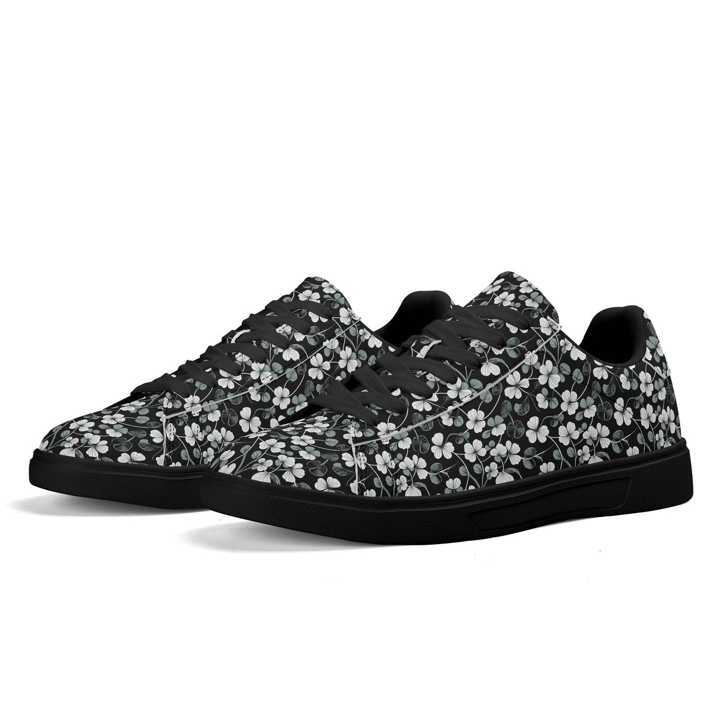 White and Green Clover Adult Lightweight Brand Low Top Leather Shoes - DeRose Seasonal