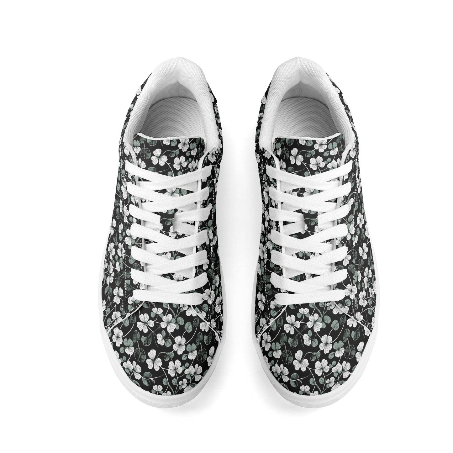 White and Green Clover Adult Lightweight Brand Low Top Leather Shoes - DeRose Seasonal