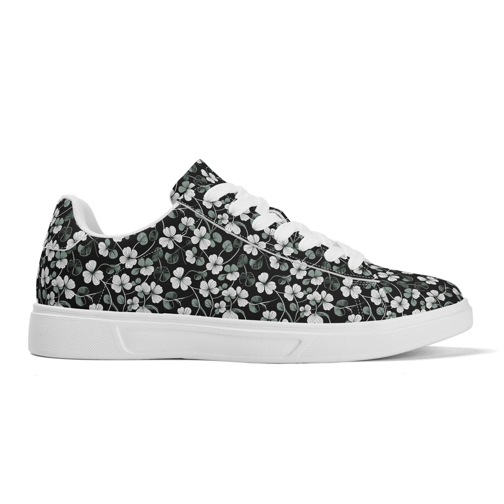 White and Green Clover Adult Lightweight Brand Low Top Leather Shoes - DeRose Seasonal
