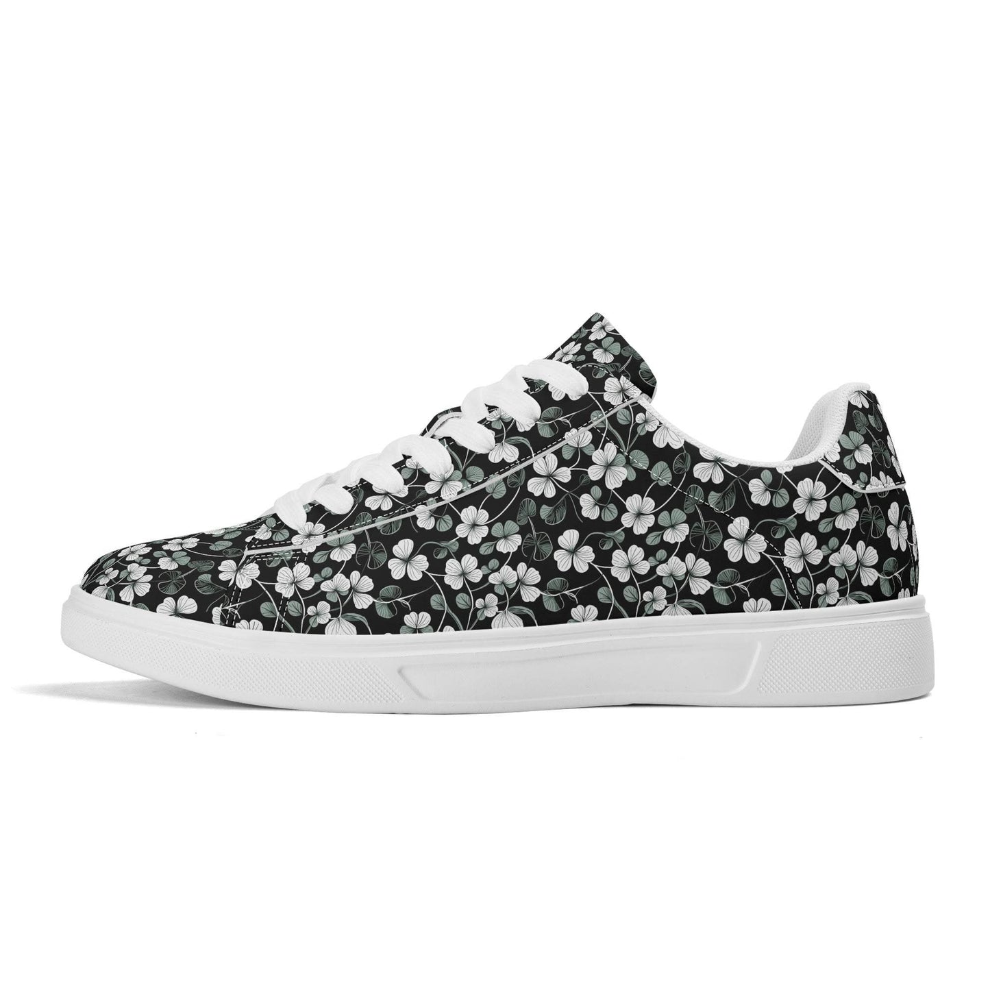 White and Green Clover Adult Lightweight Brand Low Top Leather Shoes - DeRose Seasonal