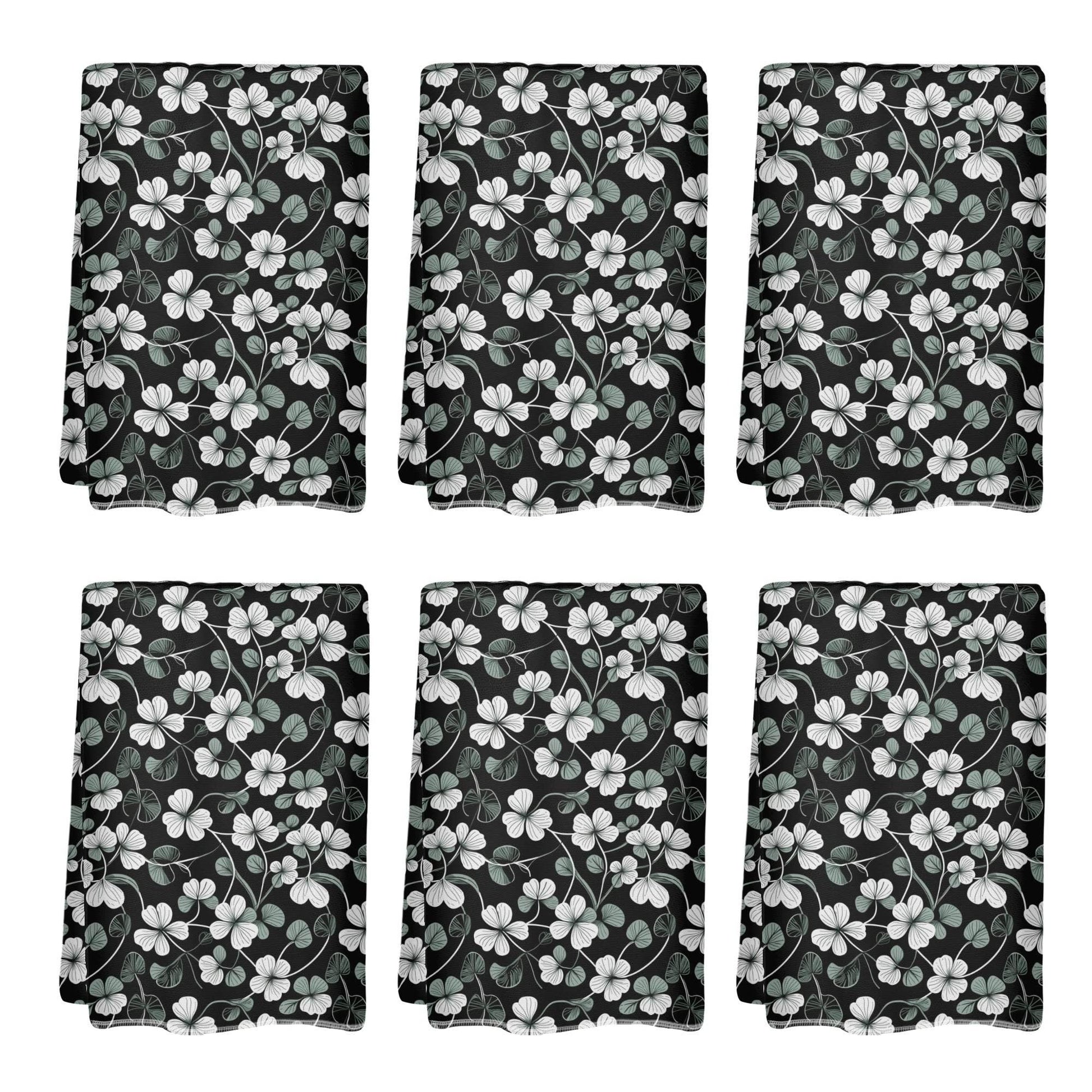 White and Green Clover Hand Towels (6 Pcs) - DeRose Seasonal