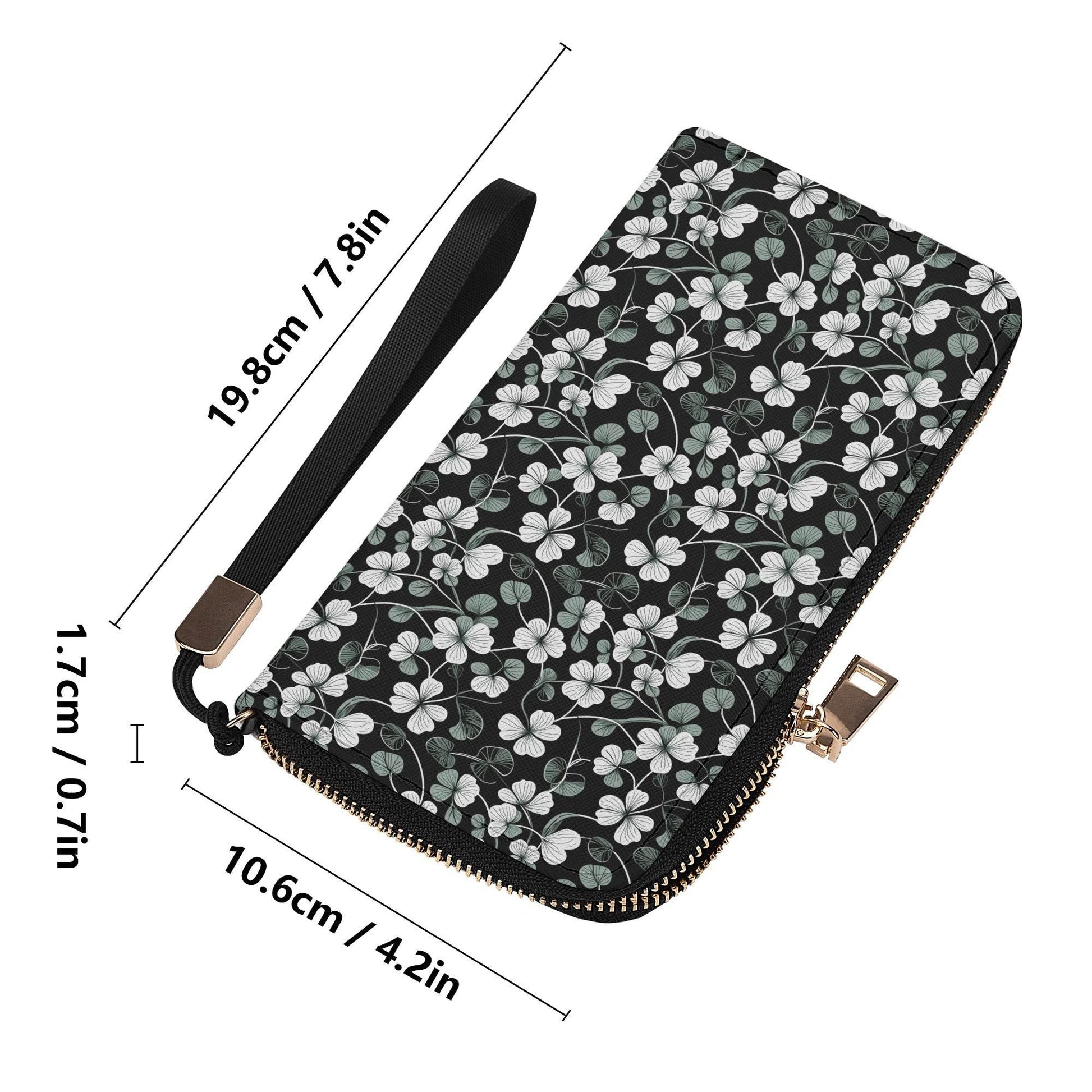 White and Green Clover Leather Zipper Wristlet Wallet - DeRose Seasonal