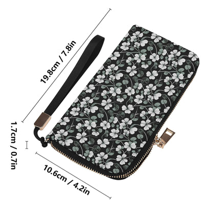 White and Green Clover Leather Zipper Wristlet Wallet - DeRose Seasonal