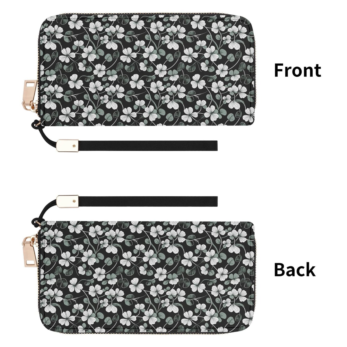 White and Green Clover Leather Zipper Wristlet Wallet - DeRose Seasonal