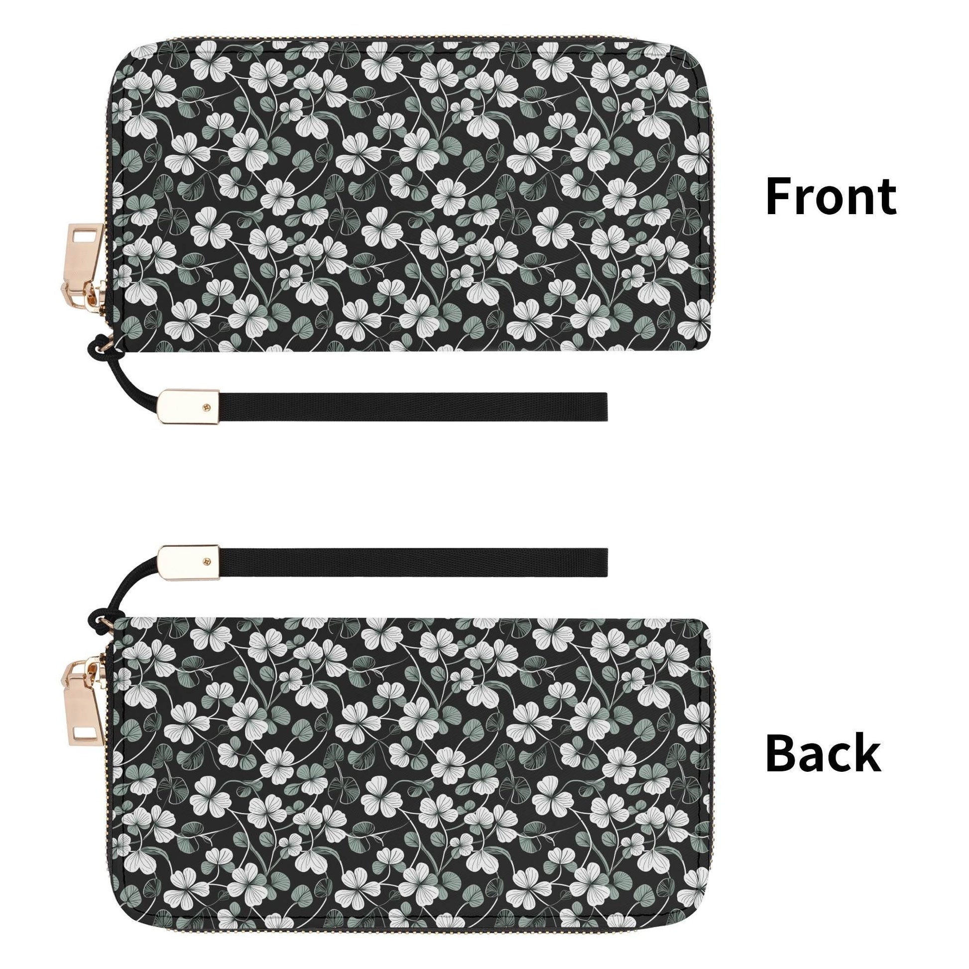 White and Green Clover Leather Zipper Wristlet Wallet - DeRose Seasonal