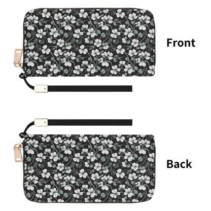 White and Green Clover Leather Zipper Wristlet Wallet - DeRose Seasonal