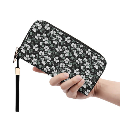 White and Green Clover Leather Zipper Wristlet Wallet - DeRose Seasonal