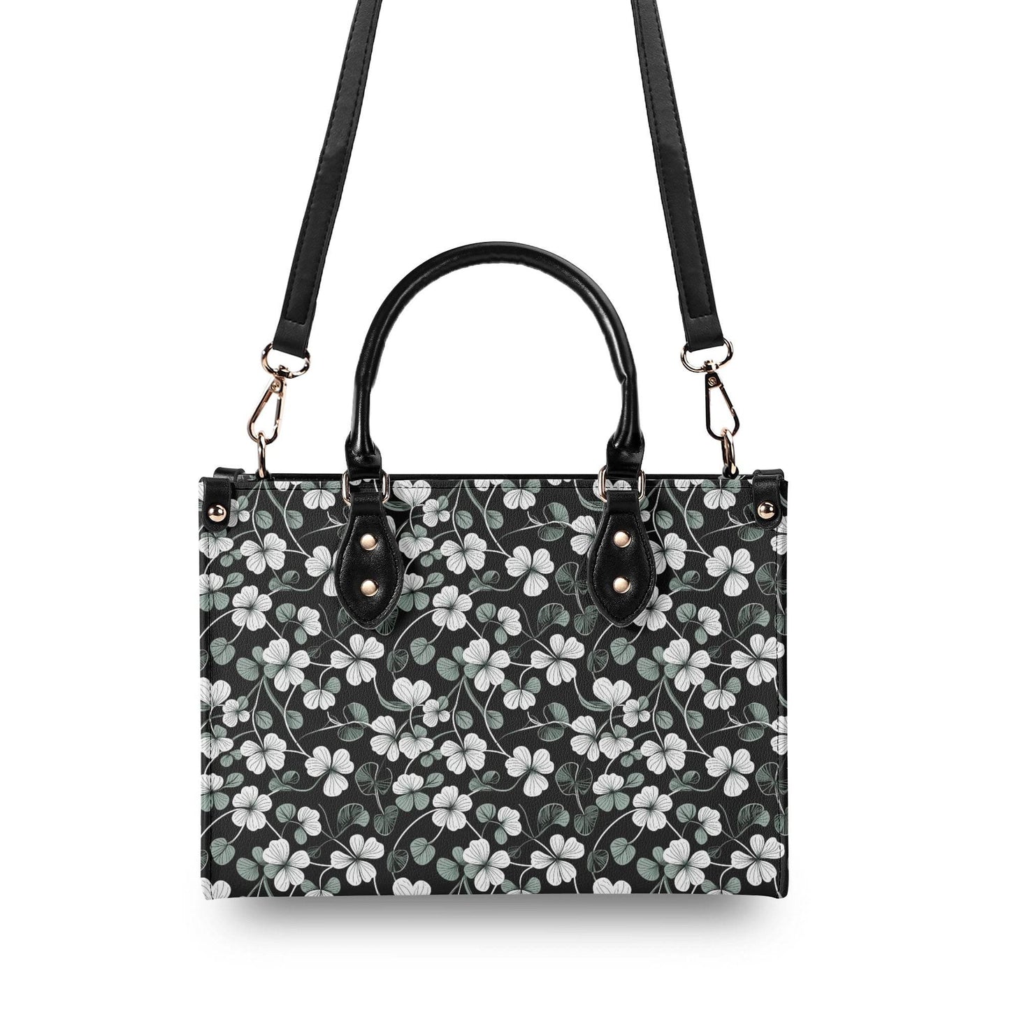 White and Green Clover Luxury Women Leather Handbag (3 sizes) - DeRose Seasonal