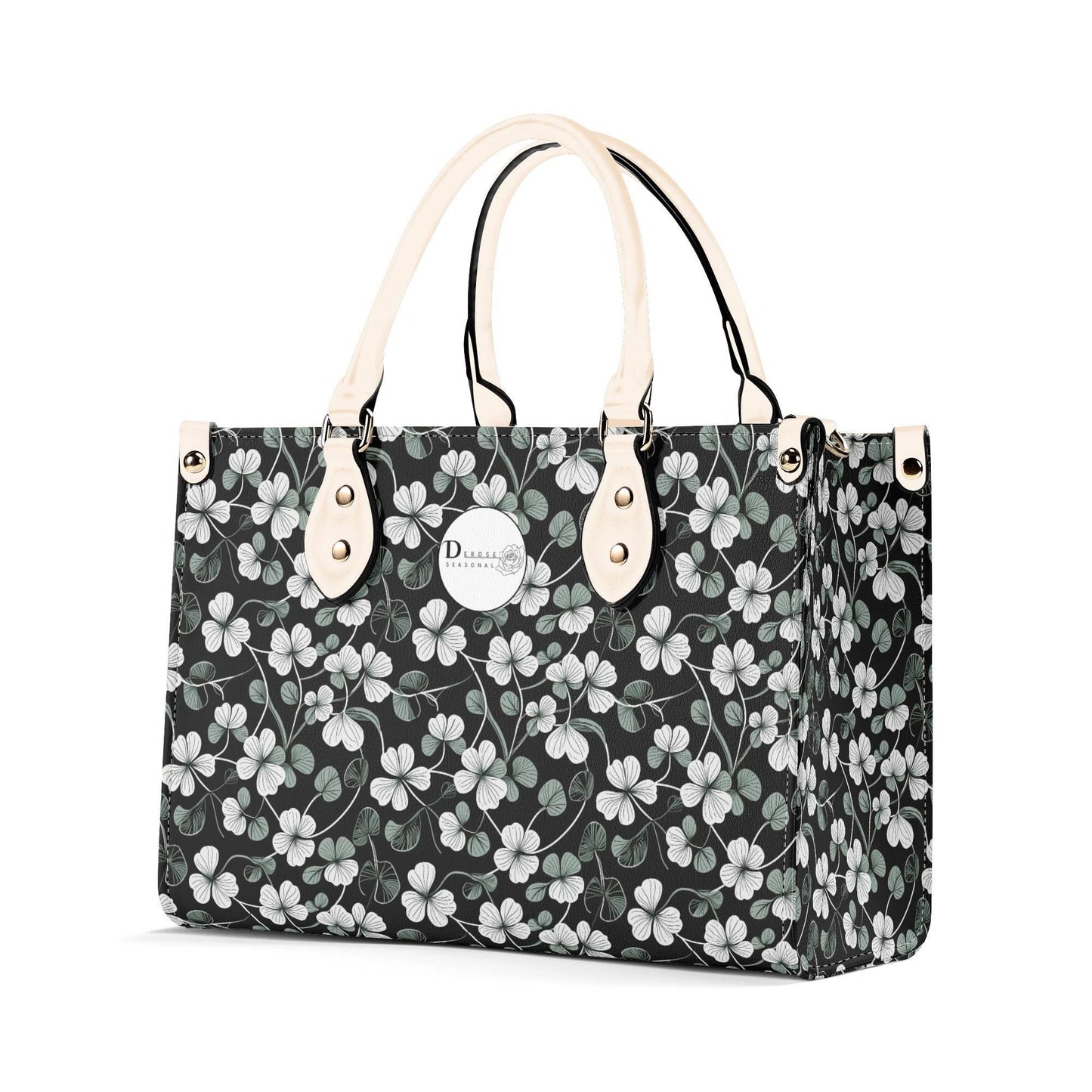 White and Green Clover Luxury Women Leather Handbag (3 sizes) - DeRose Seasonal