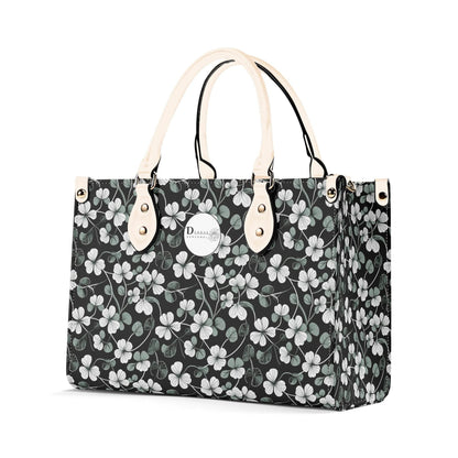 White and Green Clover Luxury Women Leather Handbag (3 sizes) - DeRose Seasonal