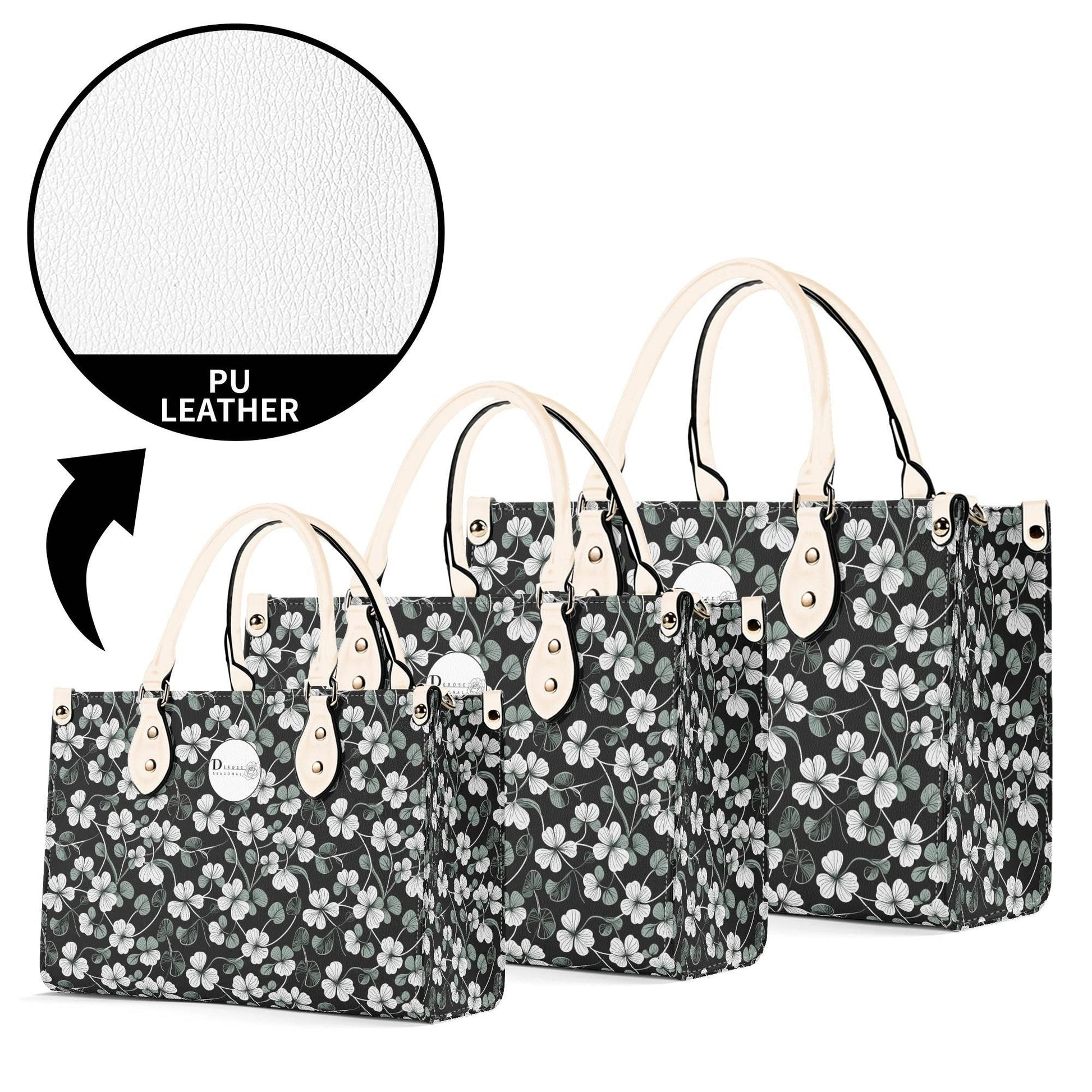 White and Green Clover Luxury Women Leather Handbag (3 sizes) - DeRose Seasonal