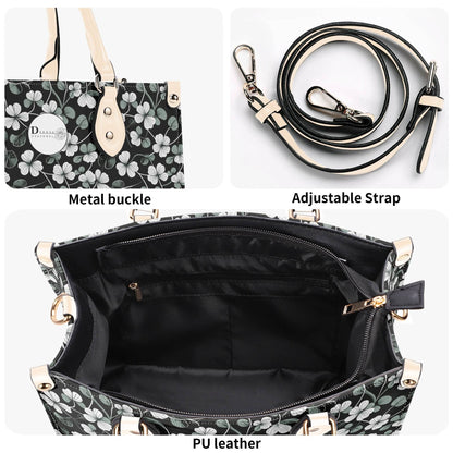 White and Green Clover Luxury Women Leather Handbag (3 sizes) - DeRose Seasonal