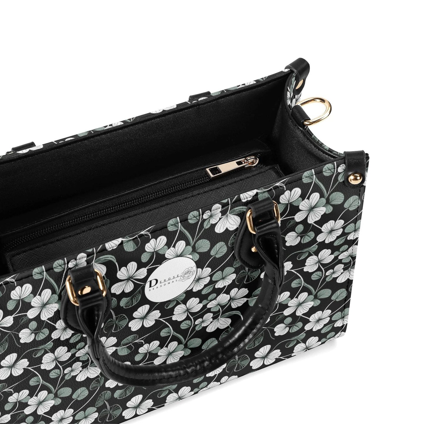 White and Green Clover Luxury Women Leather Handbag (3 sizes) - DeRose Seasonal