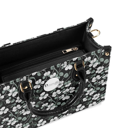 White and Green Clover Luxury Women Leather Handbag (3 sizes) - DeRose Seasonal